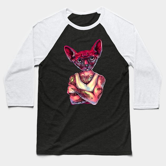 Sphynx Tattoed Cat Pink Baseball T-Shirt by fakeface